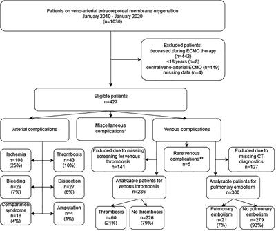 Arterial and venous vascular complications in patients requiring peripheral venoarterial extracorporeal membrane oxygenation